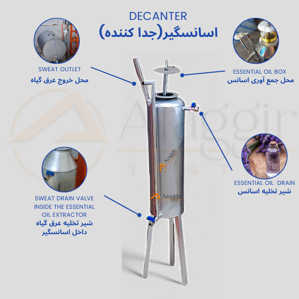 اسانس گیر صنعتی دستگاه عرق گیر ، گلابگیر و اسانس گیر 600 لیتری جرثقیل دار
